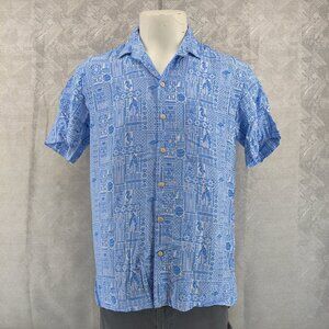 Kenny Flowers Shirt Mens Large Blue White Hawaiian Aloha Rayon Limited Edition